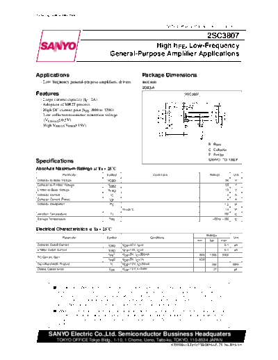 Sanyo 2sc3807  . Electronic Components Datasheets Active components Transistors Sanyo 2sc3807.pdf