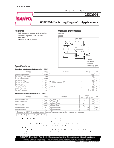 Sanyo 2sc3994  . Electronic Components Datasheets Active components Transistors Sanyo 2sc3994.pdf