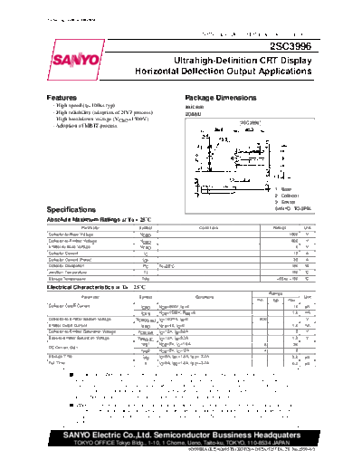 Sanyo 2sc3996  . Electronic Components Datasheets Active components Transistors Sanyo 2sc3996.pdf