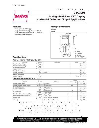 Sanyo 2sc3998  . Electronic Components Datasheets Active components Transistors Sanyo 2sc3998.pdf