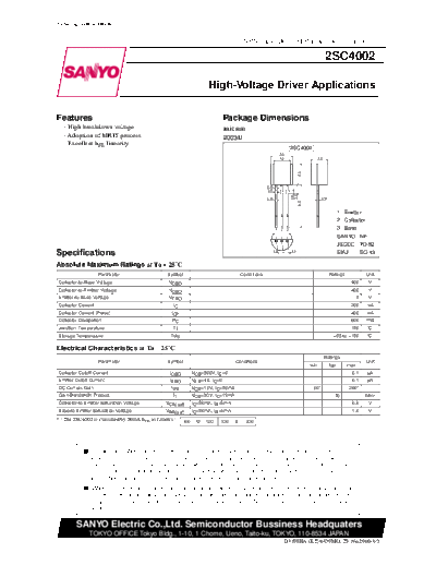 Sanyo 2sc4002  . Electronic Components Datasheets Active components Transistors Sanyo 2sc4002.pdf