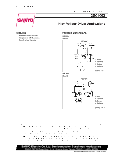 Sanyo 2sc4003  . Electronic Components Datasheets Active components Transistors Sanyo 2sc4003.pdf