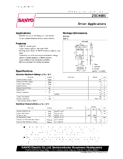 Sanyo 2sc4005  . Electronic Components Datasheets Active components Transistors Sanyo 2sc4005.pdf
