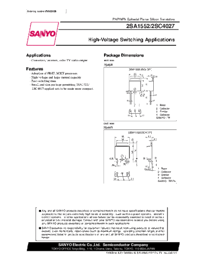 Sanyo 2sc4027  . Electronic Components Datasheets Active components Transistors Sanyo 2sc4027.pdf