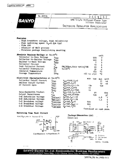 Sanyo 2sc4162  . Electronic Components Datasheets Active components Transistors Sanyo 2sc4162.pdf