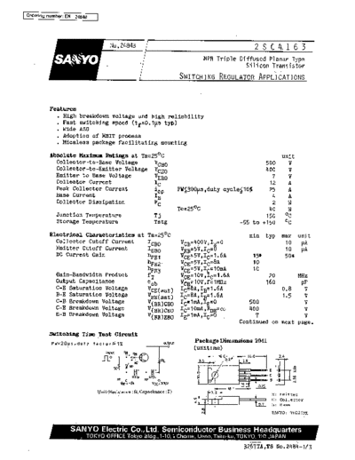 Sanyo 2sc4163  . Electronic Components Datasheets Active components Transistors Sanyo 2sc4163.pdf