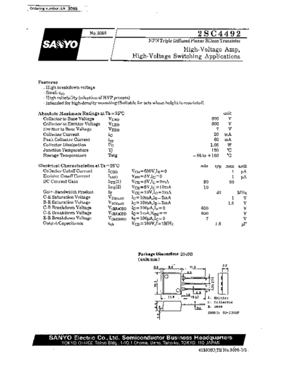 Sanyo 2sc4492  . Electronic Components Datasheets Active components Transistors Sanyo 2sc4492.pdf