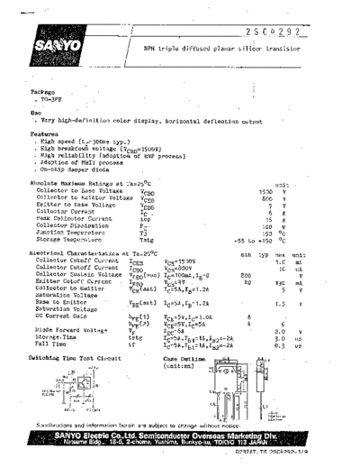 Sanyo 2sc4292  . Electronic Components Datasheets Active components Transistors Sanyo 2sc4292.pdf