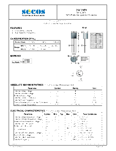 . Electronic Components Datasheets 2sc1959  . Electronic Components Datasheets Active components Transistors Secos 2sc1959.pdf