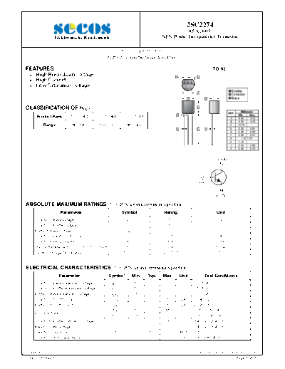 Secos 2sc2274  . Electronic Components Datasheets Active components Transistors Secos 2sc2274.pdf