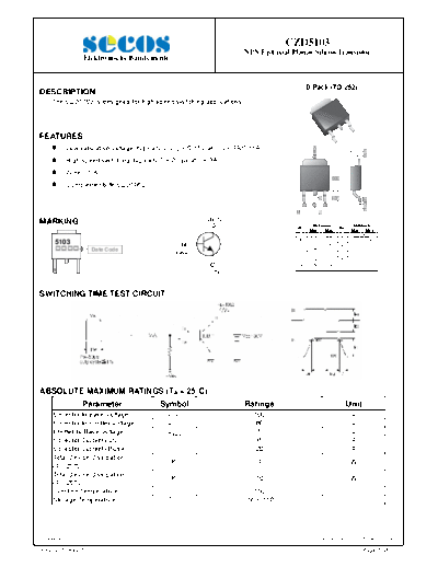 Secos czd5103  . Electronic Components Datasheets Active components Transistors Secos czd5103.pdf