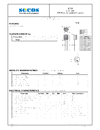 . Electronic Components Datasheets a733  . Electronic Components Datasheets Active components Transistors Secos a733.pdf