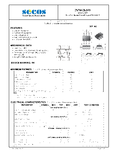Secos 2n7002kdw  . Electronic Components Datasheets Active components Transistors Secos 2n7002kdw.pdf