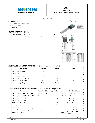 Secos b772c  . Electronic Components Datasheets Active components Transistors Secos b772c.pdf