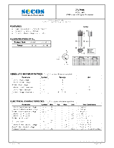 . Electronic Components Datasheets 2n3906  . Electronic Components Datasheets Active components Transistors Secos 2n3906.pdf
