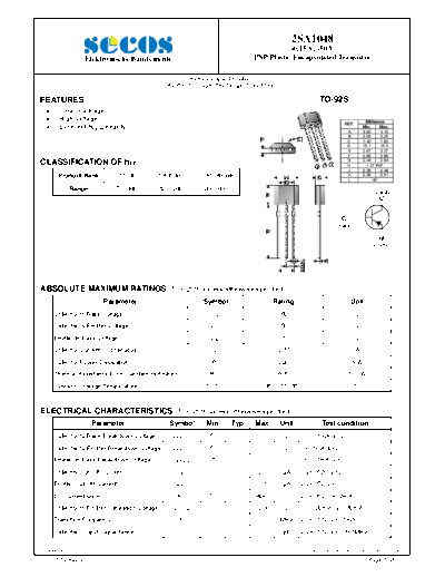 Secos 2sa1048  . Electronic Components Datasheets Active components Transistors Secos 2sa1048.pdf