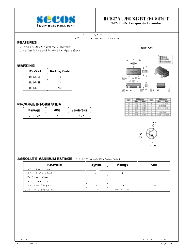 Secos bc847t  . Electronic Components Datasheets Active components Transistors Secos bc847t.pdf