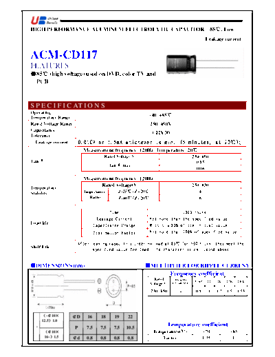 UB [United Benefit] UB [radial thru-hole] ACM-CD117 Series  . Electronic Components Datasheets Passive components capacitors UB [United Benefit] UB [radial thru-hole] ACM-CD117 Series.pdf