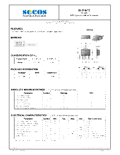 . Electronic Components Datasheets bcp4672  . Electronic Components Datasheets Active components Transistors Secos bcp4672.pdf