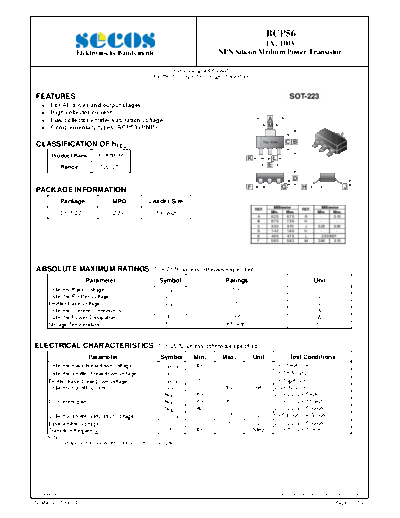 Secos bcp56  . Electronic Components Datasheets Active components Transistors Secos bcp56.pdf