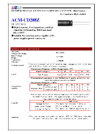 UB [United Benefit] UB [radial thru-hole] ACM-CD288Z Series  . Electronic Components Datasheets Passive components capacitors UB [United Benefit] UB [radial thru-hole] ACM-CD288Z Series.pdf