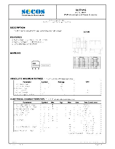 Secos bcpa94  . Electronic Components Datasheets Active components Transistors Secos bcpa94.pdf