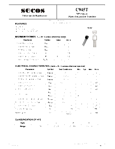 Secos c945t  . Electronic Components Datasheets Active components Transistors Secos c945t.pdf