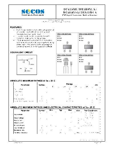 Secos dta114y series  . Electronic Components Datasheets Active components Transistors Secos dta114y_series.pdf