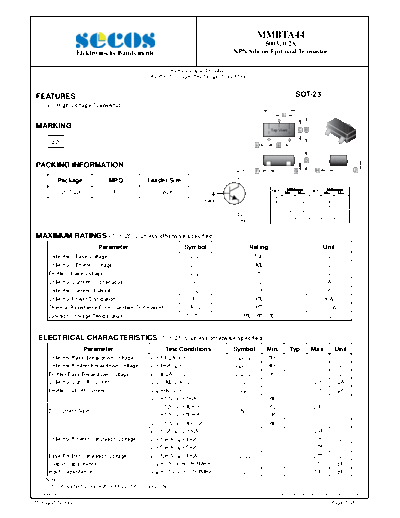 Secos mmbta44  . Electronic Components Datasheets Active components Transistors Secos mmbta44.pdf