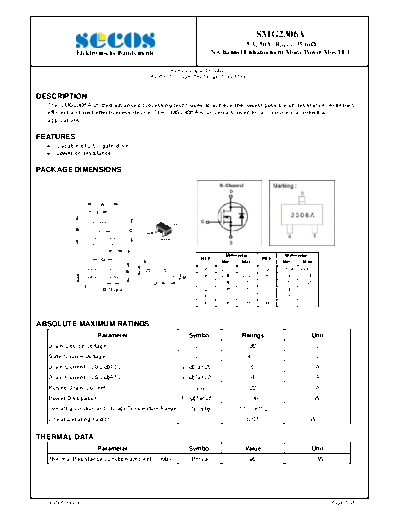 . Electronic Components Datasheets smg2306a  . Electronic Components Datasheets Active components Transistors Secos smg2306a.pdf