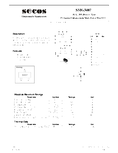 Secos smg3407  . Electronic Components Datasheets Active components Transistors Secos smg3407.pdf