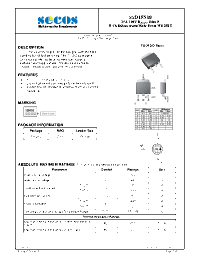 Secos ssd15n10  . Electronic Components Datasheets Active components Transistors Secos ssd15n10.pdf