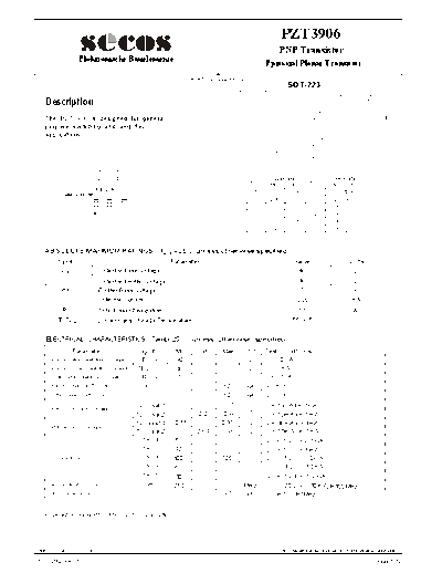 . Electronic Components Datasheets pzt3906  . Electronic Components Datasheets Active components Transistors Secos pzt3906.pdf