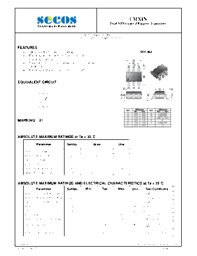 Secos umx1n  . Electronic Components Datasheets Active components Transistors Secos umx1n.pdf