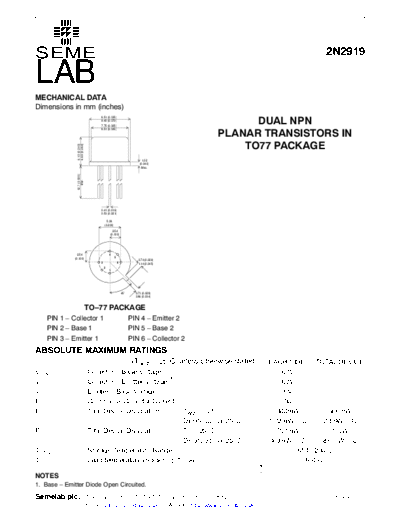 . Electronic Components Datasheets 2n2919  . Electronic Components Datasheets Active components Transistors Semelab 2n2919.pdf