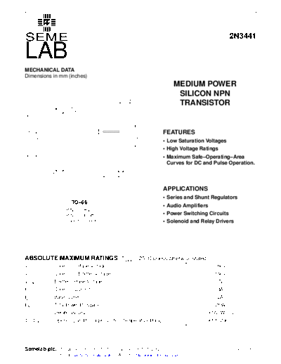 Semelab 2n3441  . Electronic Components Datasheets Active components Transistors Semelab 2n3441.pdf