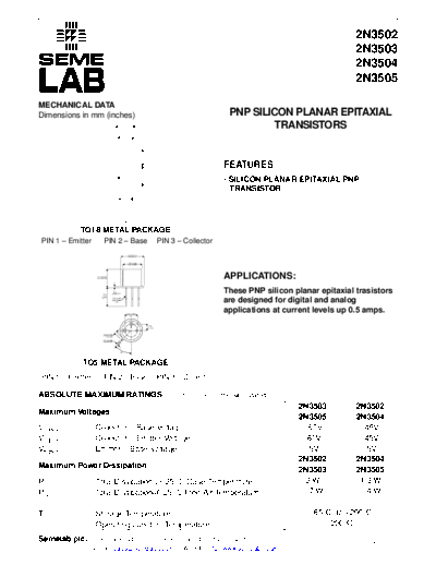 Semelab 2n3502 2n3503 2n3504 2n3505  . Electronic Components Datasheets Active components Transistors Semelab 2n3502_2n3503_2n3504_2n3505.pdf