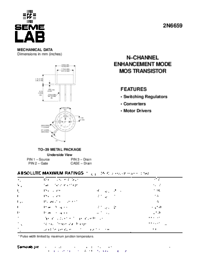 Semelab 2n6659  . Electronic Components Datasheets Active components Transistors Semelab 2n6659.pdf