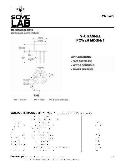 Semelab 2n6782  . Electronic Components Datasheets Active components Transistors Semelab 2n6782.pdf
