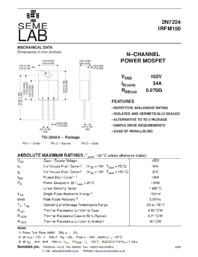 Semelab 2n7224 irfm150  . Electronic Components Datasheets Active components Transistors Semelab 2n7224_irfm150.pdf