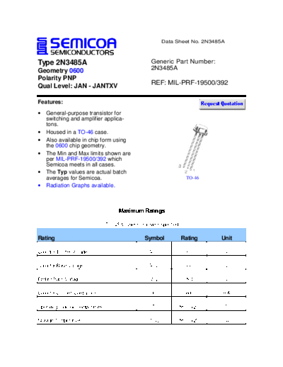 Semicoa 2n3485  . Electronic Components Datasheets Active components Transistors Semicoa 2n3485.pdf