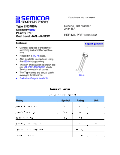 Semicoa 2n3486  . Electronic Components Datasheets Active components Transistors Semicoa 2n3486.pdf