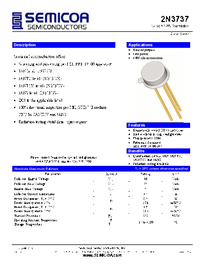 Semicoa 2n3737  . Electronic Components Datasheets Active components Transistors Semicoa 2n3737.pdf