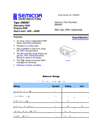 Semicoa 2n6987  . Electronic Components Datasheets Active components Transistors Semicoa 2n6987.pdf