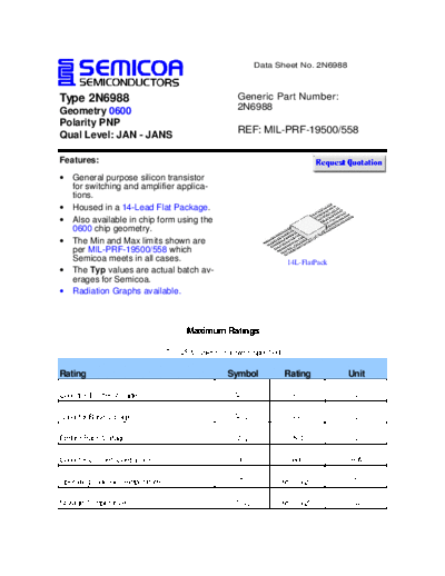 Semicoa 2n6988  . Electronic Components Datasheets Active components Transistors Semicoa 2n6988.pdf