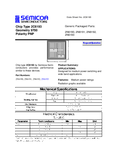 Semicoa 2n6193  . Electronic Components Datasheets Active components Transistors Semicoa 2n6193.pdf