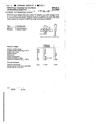 Siemens 2n6620 bfr34a  . Electronic Components Datasheets Active components Transistors Siemens 2n6620_bfr34a.pdf