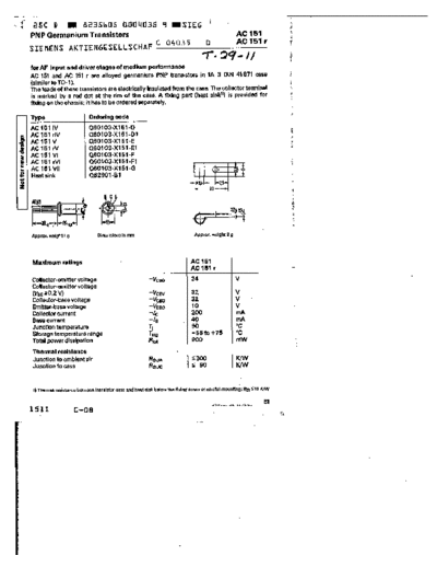 Siemens ac151  . Electronic Components Datasheets Active components Transistors Siemens ac151.pdf