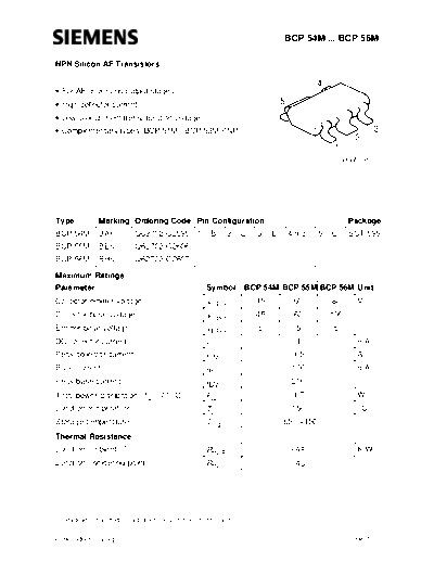 Siemens bcp54m bcp55m bcp56m  . Electronic Components Datasheets Active components Transistors Siemens bcp54m_bcp55m_bcp56m.pdf