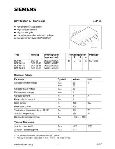 Siemens bcp68  . Electronic Components Datasheets Active components Transistors Siemens bcp68.pdf